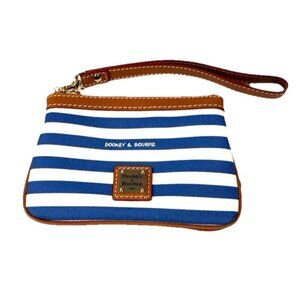 Dooney & Bourke Sullivan Coated Cotton Medium Wristlet Blue White Striped NWOT